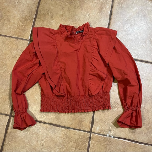 Zara | Ruffle Peasant Top Size; Small - Picture 2 of 4